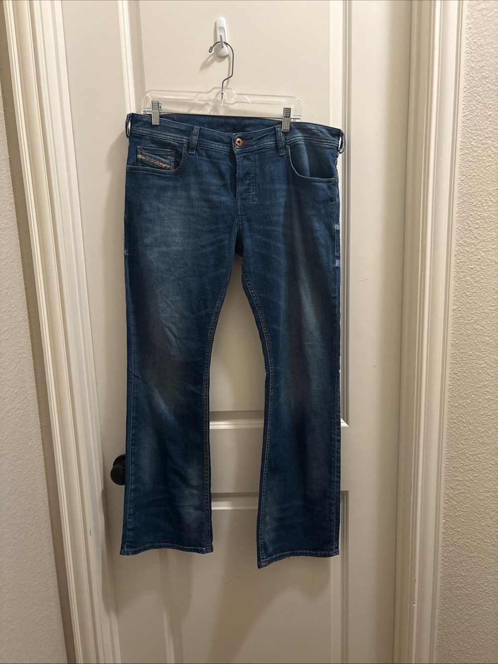 Diesel Zathan Bootcut Mens Jeans 34x32 Blue Wash Stretch Denim Button Fly Y2K